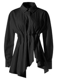 Women's Single Breasted Lapel Asymmetric Hem Long Sleeve Blouses