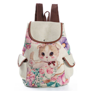 Lovely Cartoon Kitty Lightweight Canvas Schoolbag for Girls