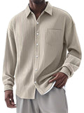 Men's Casual Long Sleeve Lapel Solid Color Stripe Shirts