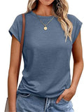 Women's Summer Solid Color Round Neck Basic Cap Sleeve Shirts