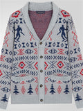 Men's Winter Gray Jacquard Single Breasted Lapel Long Sleeve Sweaters