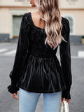 Ladies Puff Long Sleeve Square-neck Velvet Shirt