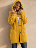 Women Hooded Knit Cardigan Long Sleeve Button Down Pockets Sweater