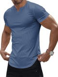 Men's Summer Casual V-Neck Slim Fit Pit Stripe Short Sleeve T-Shirts