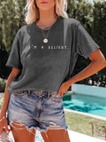 Women's Simple Letter Print Round Neck Short Sleeve Shirts