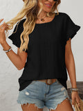 Women's Summer Hollow Macaron Color Round Neck Short Sleeve Shirts