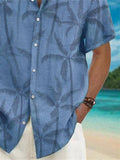 Coconut Tree Printed Blue Breathable T-shirts for Men