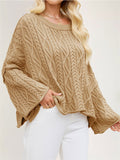 Women's Loose Solid Color Crochet Round Neck Asymmetric Hem Sweaters