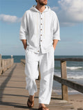 Men's Casual Solid Color Linen Button Up Long Sleeve Hoodie Outfit