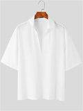 Male's White Solid Color Deep V Neck Short Sleeve Shirts