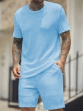 Men's Summer Ribbed 2 Piece Drop Shoulder Short Sleeve Casual Outfit