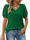 Women's Elegant Mesh Puff Sleeve V-Neck Slim Fit Shirt