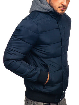 Men's Zip Pocket Cozy Puffer Jacket Padded Coat With Hood