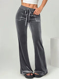 Women's Velvet Mid-Waist Loose Fit Casual Bootcut Pants