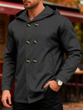 Men's Autumn Casual Solid Color Double Breasted Hooded Coats
