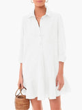 Women's Cotton Solid Color Pockets Long Sleeve Ruffled Hem Blouses