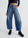 Vintage Wide Leg Raw Hem Barrel Jeans for Women