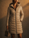 Women Detachable Hooded Slim Fit Mid Length Quilted Puffer Coat