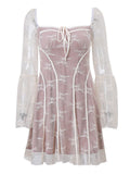 Flared Sleeve Ruffle Sexy Lace Dress for Ladies