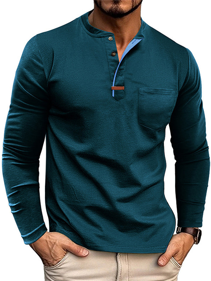 Men's Solid Color Long Sleeve Round Neck Shirts