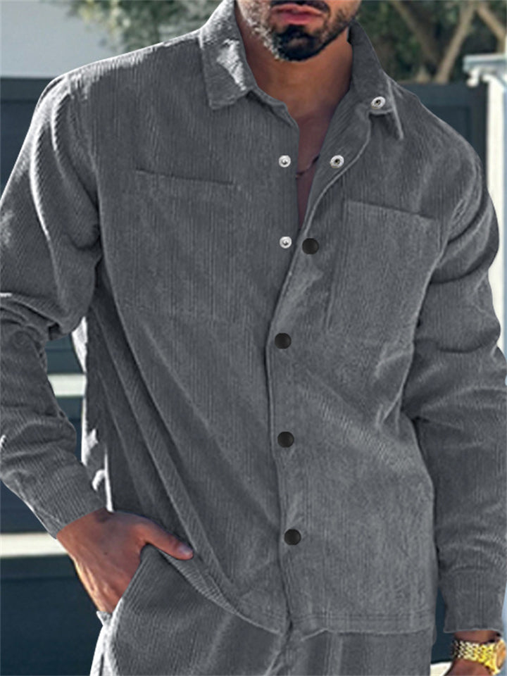 Men's Solid Color Lapel Corduroy Cardigan Jackets