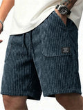 Men Retro Loose Fit Drawstring Summer Corduroy Shorts