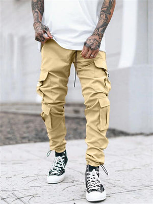Street Style Multi-Pocket Loose Drawstring Cargo Pants for Men