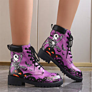 Halloween Element Printed Women's Lace-up Round Toe Martin Boots