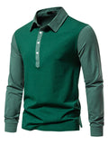 Men's Splicing Contrast Color Long Sleeved Polo Shirt