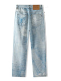High Street Contrast Color Straight Leg Washed Denim Jeans for Men