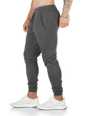 Men's Solid Elastic Waist Lace-up Tapered Trousers
