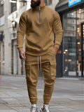 Men's Warm Long Sleeve Half-Zip Fleeced Tracksuit