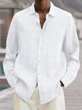 Men's Button Up Long Sleeves Stripe Texture Cotton Linen Shirts