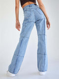 Spring Summer Casual High Waist Blue Jeans for Women