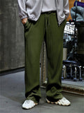 Men's Loose Drawstring Stripe Texture Straight-Leg Pants