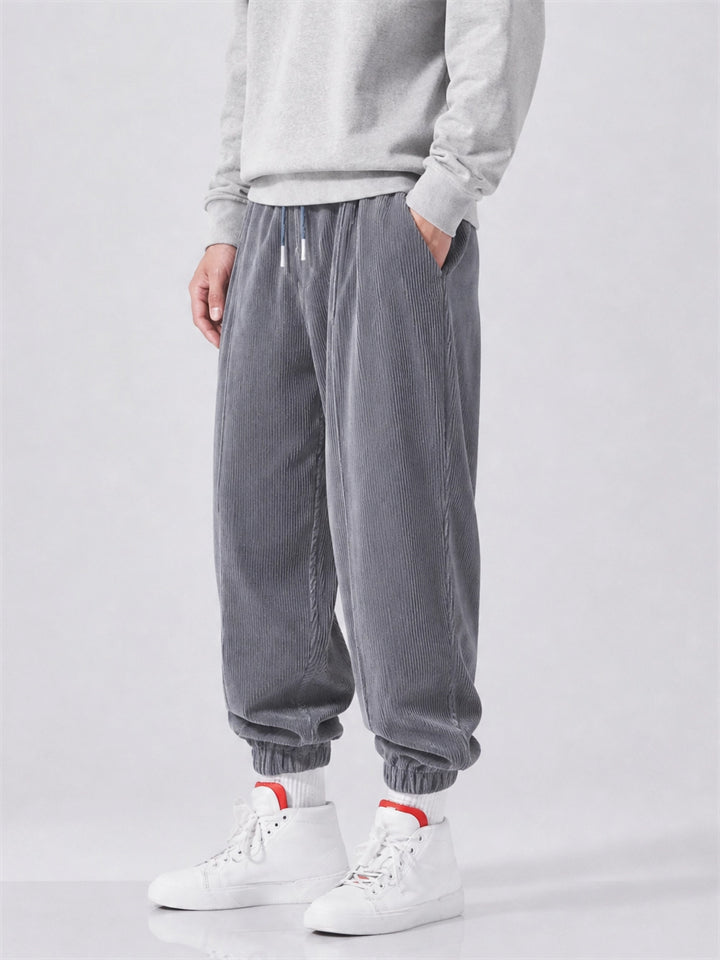 Mens Corduroy Elastic Waist Drawstring Jogger Pants