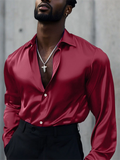 Men's Autumn Solid Color Silky Lapel Button Up Long Sleeve Shirts