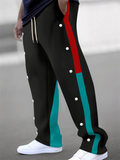 Men's Color Block Drawstring Sweat Pants with Buttons Details