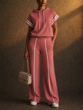 Womens Striped Sporty Hoodie Pants Matching Outfits