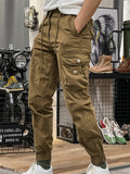 Men's Retro Solid Color Pockets Cargo Jogger Pants