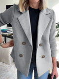 Women's Double Breasted Blazer Coat with Knitted Sleeves for Casual Wear