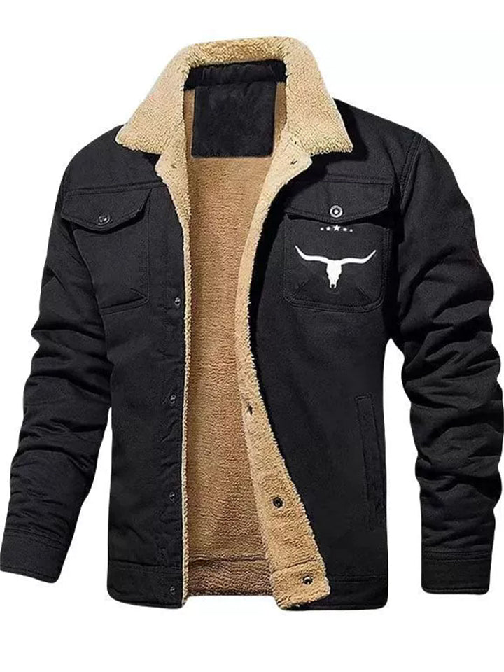 Men's Winter Printed Fleece Lined Warm Workwear Coat with Pockets