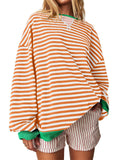 Women's Sport Pullover Contrast Color Stripes Sweatshirt