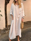 Women's Autumn Loose Round Neck Long-sleeved Solid Color Irregular Dress