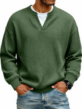Men's Waffle-Knit Round Neck Long Sleeve Casual Tops