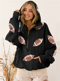 Ladies Stylish Rugby Sequin Half-zip Hoodie