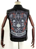Men's Punk Style Skull Flame Print Denim Vest