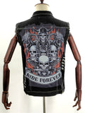 Black Punk Style Skull Flame Print Denim Vest for Men