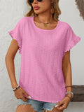 Women's Summer Hollow Macaron Color Round Neck Short Sleeve Shirts