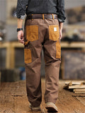 Men's Cotton Blend Loose Fit Cargo Trousers with Unique Patchwork Design